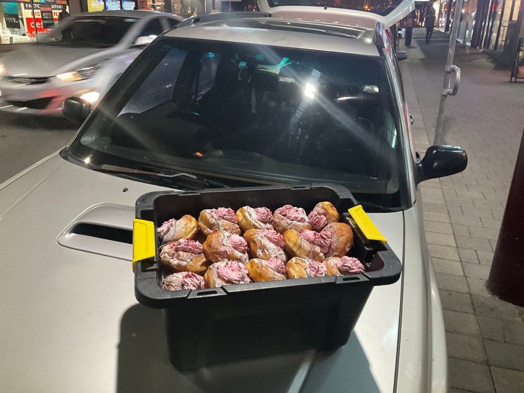 We started a Donut Run – we delivered free donuts to night&nbsp;shelters